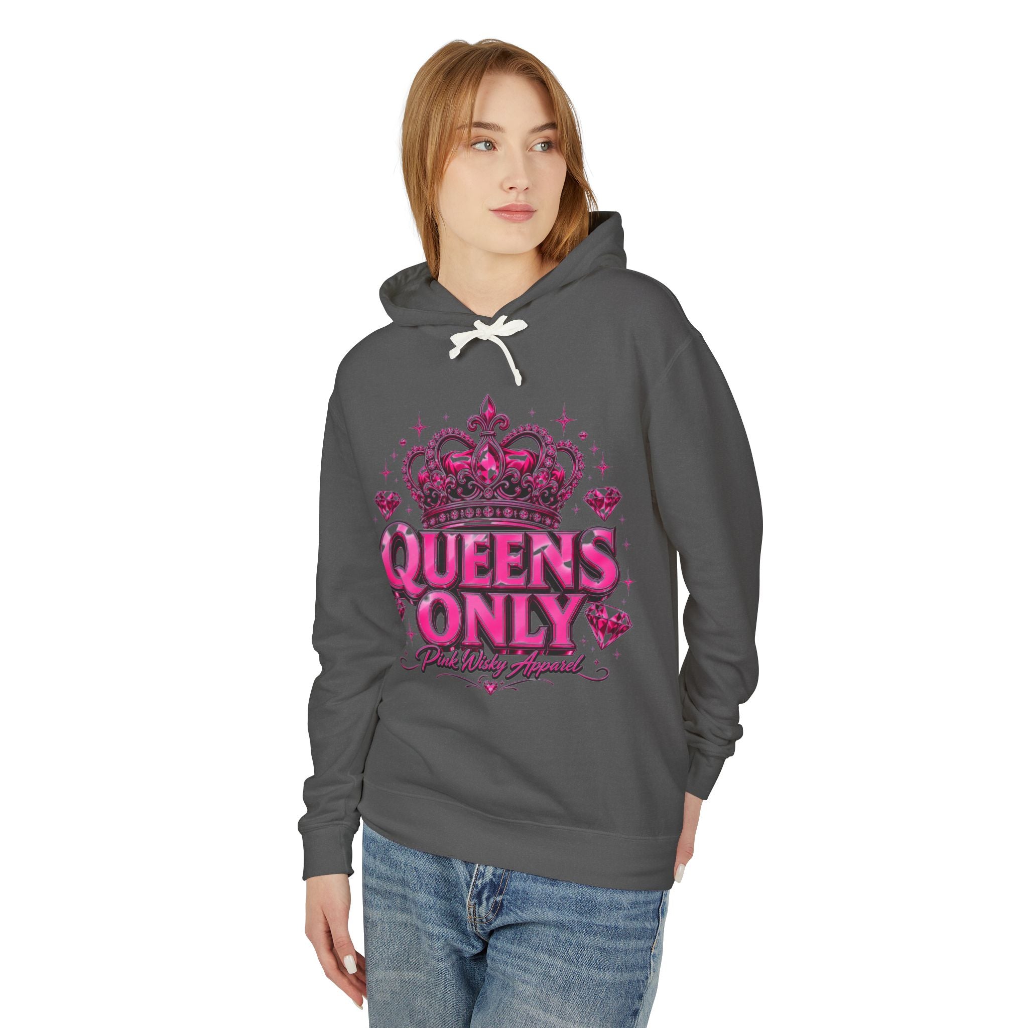 Queens Only Hoodie — Pink Crown Graphic Sweatshirt for Women