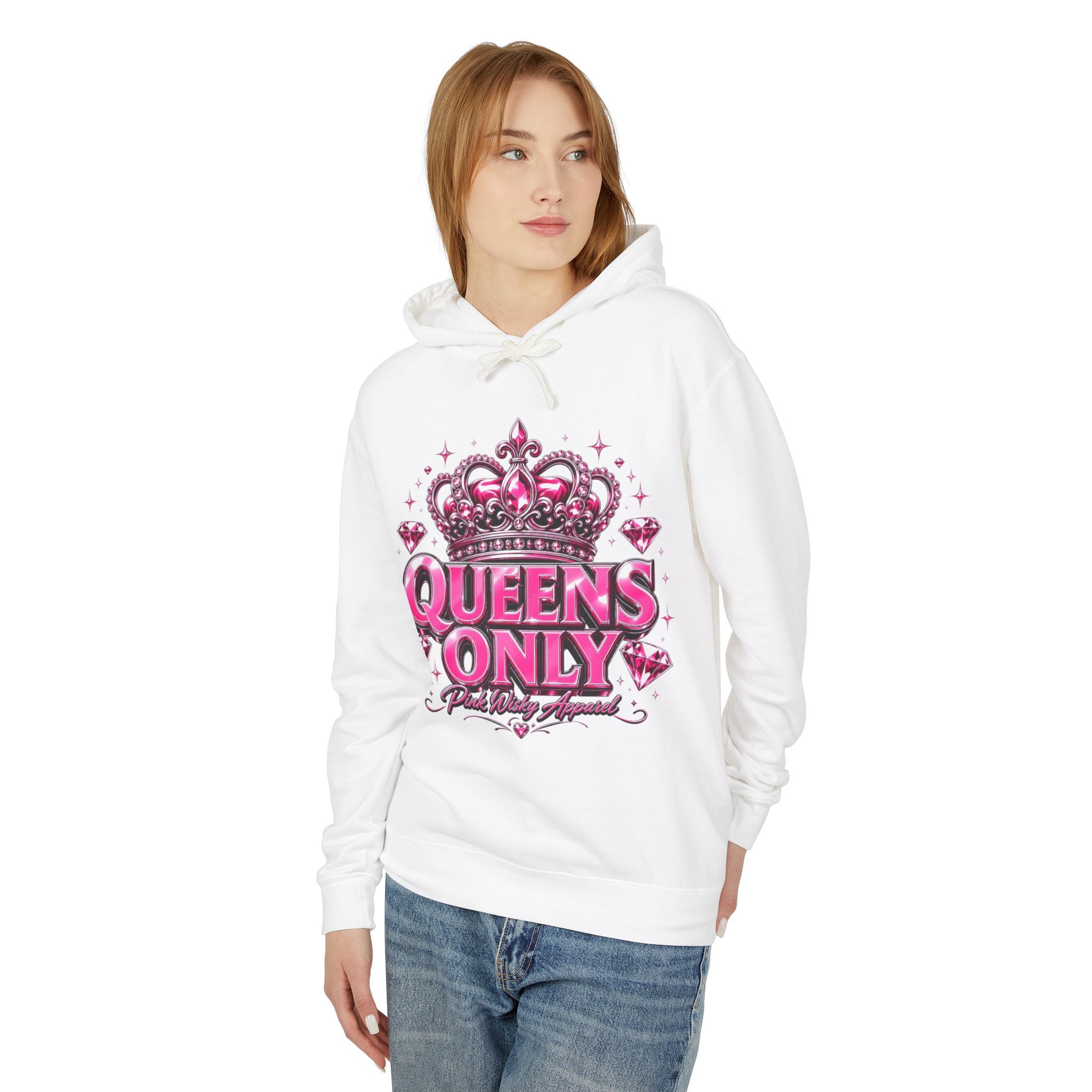 Queens Only Hoodie — Pink Crown Graphic Sweatshirt for Women