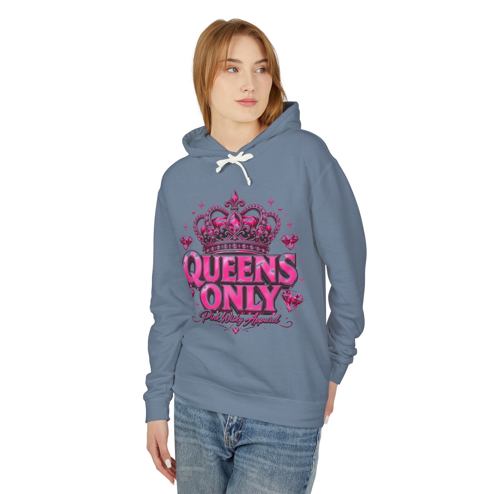 Queens Only Hoodie — Pink Crown Graphic Sweatshirt for Women