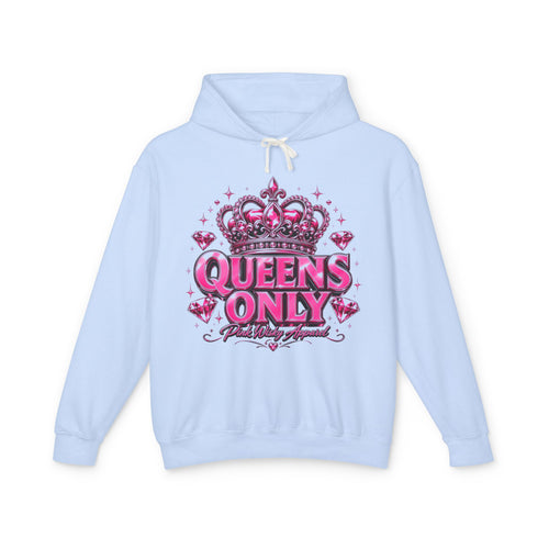 Queens Only Hoodie — Pink Crown Graphic Sweatshirt for Women