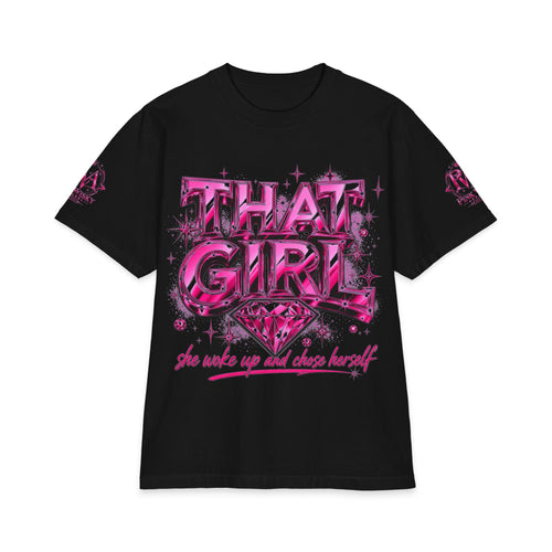 That Girl Graphic Tee — "She Woke Up and Chose Herself" Feminist Pink Diamond T-Shirt