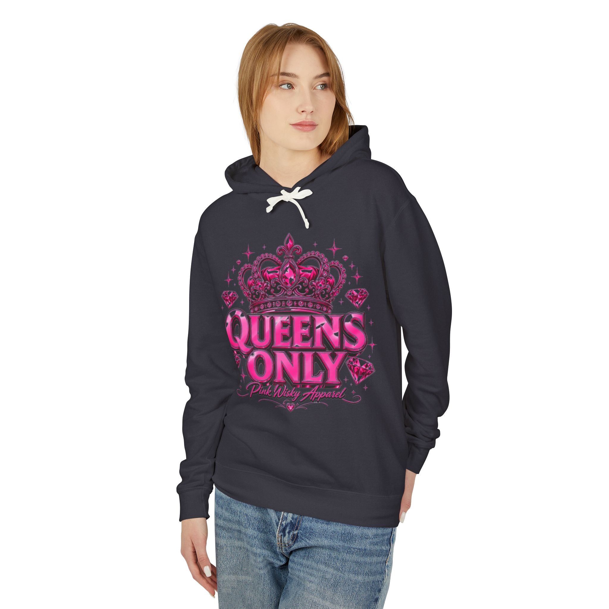Queens Only Hoodie — Pink Crown Graphic Sweatshirt for Women